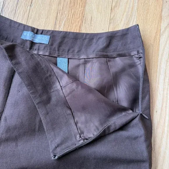 Kate Hill Chocolate Brown Linen Straight Leg Ankle Trouser Pants Sz 12P Mature - Picture 4 of 10